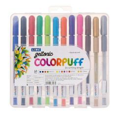 Linc Geltonic Colorpuff Gel Pen Set, Coloured, 12 Shades